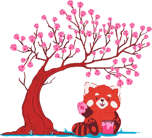 Panda blossom - panda, sakura, red panda, Paw