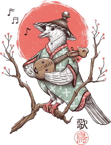 Song Bird - song, bird, birb, nippon. dove, guitar, laute, mandoline, mandolin, lute, tree, sakura, Japanese