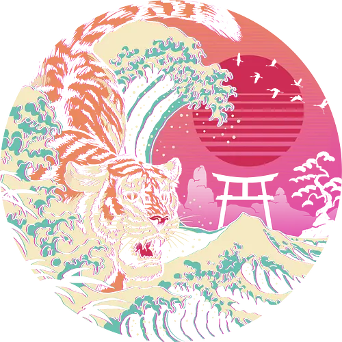 Rad Tiger Wave - tiger, tier, wave, hokusai, 80s, retro, style, rad, Vaporwave