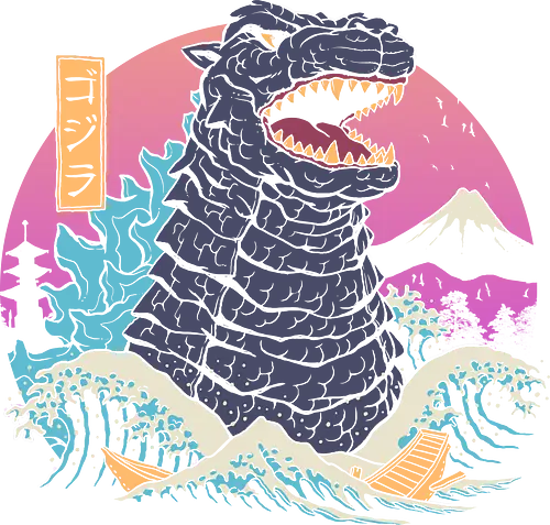 Rad Zilla Wave - wave, welle, monster, kaiju, japan, fuji, fujisan, rad, Vaporwave, grt wave