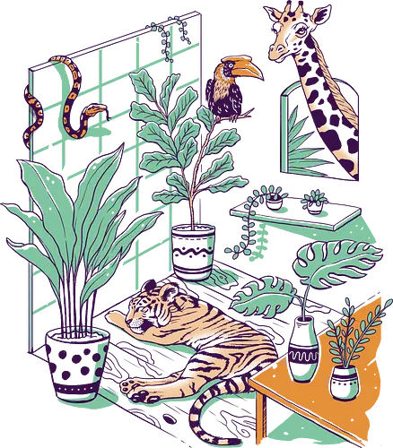 Urban Jungle - plants, plantmom, dschungel, pflanzen, monstera, plantdad, pflanzenmuddi, tiger, giraffe, snake, schlange, bird, vogel