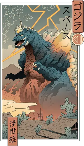 Space Kaiju Ukiyo-e - kaiju, space, monster, japan, nippon, ukiyo-e