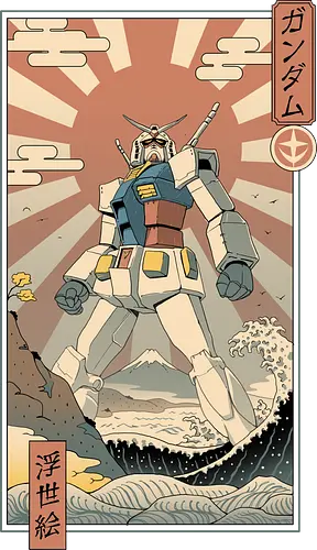 Mobile Suit Ukiyo-e - anime, mashup, ukiyo-e, Mobile Suit, robot, evangelion, manga, japan, nippon