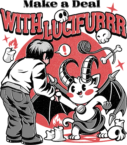 Lucifurrr - lucifer, luzifer, satan, teufel, demon, cat, devil, horns, evil, pentagram, skull, skulls, deal, purr