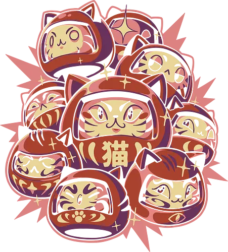 Daruma Cats - daruma, neko, japan, doll, cat, katze