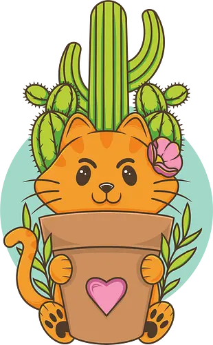 Botanicat Cute Kawaii Illustration - cat, Cactus, plant, pflanze, neko, katze, kaktus, cute, kawaii