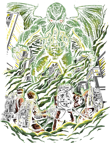 Godbusters - cthulhu, mashup, lovecraft, h.p. lovecraft, 80s, 80's classic movie, movie, film