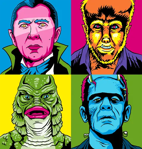 Pop Monster - dracula, bram stoker, werewolf, frankensteins monster, frankenstein, mary shelley, mashup, andy warhol, popart, shape of water, guillermo del toro