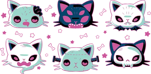 Halloween Cat Heads - zombie, cat, katze, cute