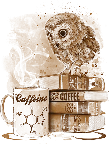 Coffee Obsession - coffee, kaffee, eule, owl, kaffeesucht, aufstehen, guten morgen