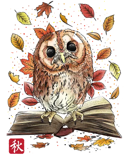 Owl Leaves and Books - eule, owl, animal, fall, herbst, buch, books