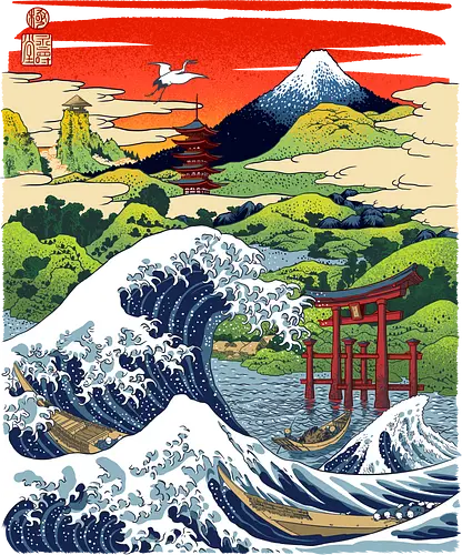 Summer in Japan - japan, nippon, summer, wave, hokusai