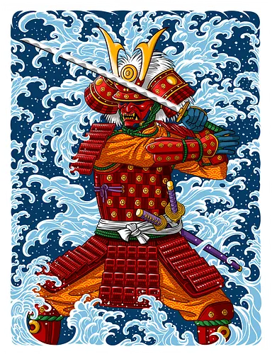 Samurai battling under the Tsunami - samurai, tsunami, japan, battle