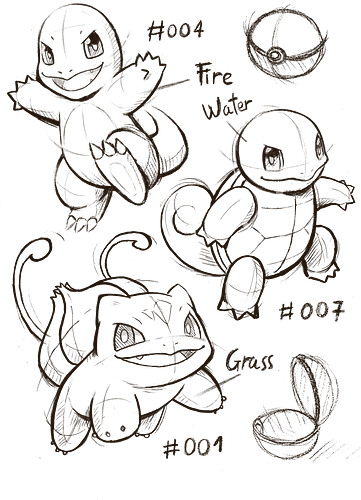 Childhood sketch - pocket, monster, starter, evolution, retrogames Childhood sketch - pocket, monster, starter, evolution, retrogames