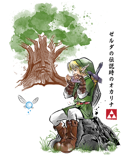 The Grt Tree Watercolor - Hero of Time, games, navi, tree, ocarina, time, retrogames, gaming, Princess