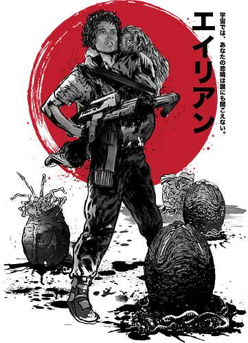 The rescue of Newt sumi e - alien, retro, movie The rescue of Newt sumi e - alien, retro, movie