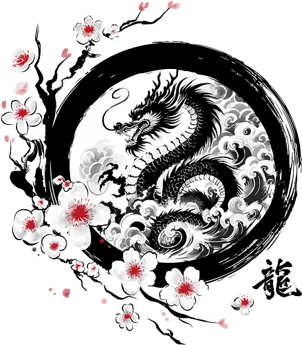 Enso dragon - japan, dragon, sakura