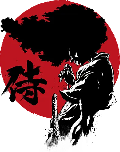 Afro sumi e - afro, samurai, anime, manga