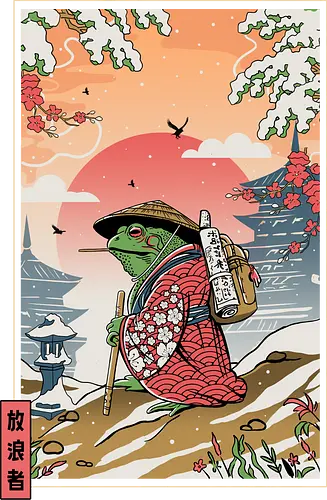 Wandering toads tale - Frog, ukiyo-e, Pagode, Pagoda, japan