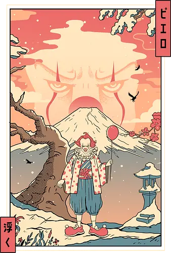 Floating Nightmare Ukiyo e - clown, nightmare, king, ukiyo-e