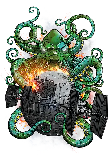 Cthulhu Strikes Back - cthulhu, hp lovecraft, moon, tie fighter, mashup