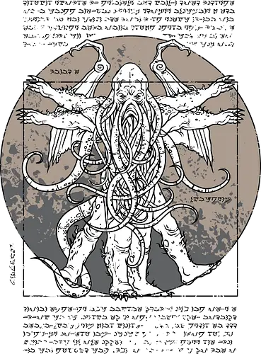 Lovecraftian Man - leonardo, leonardo da vinci, davinci, vitruvian man, mashup, cthulhu, hp lovecraft, lovecraft