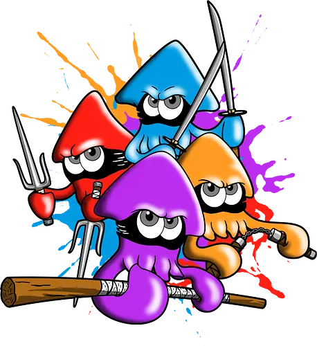 Teenage Ninja Squidz. - colorful, Calamary, ninja, ink