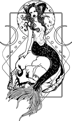 Creepy Mermaid - meerjungfrau, Dark art, Grunge, horror, halloween, goth, skull, schädel, death