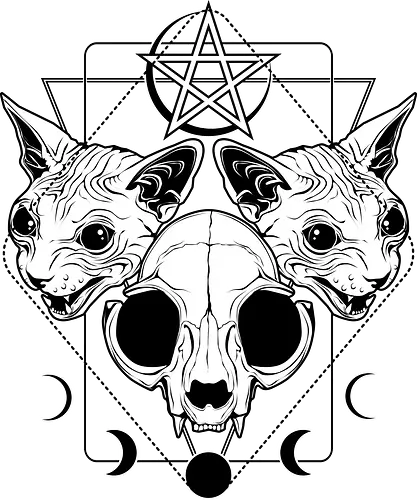 Cult of the Meow Trinity - cat, katze, dark, Sphynx, skull