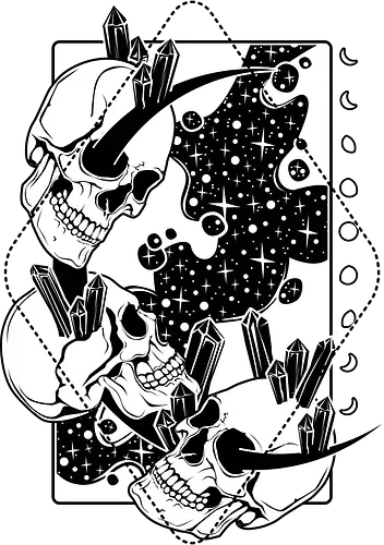 Moon Skulls and Crystals - schädel, Kristall, skeleton, stars, sterne