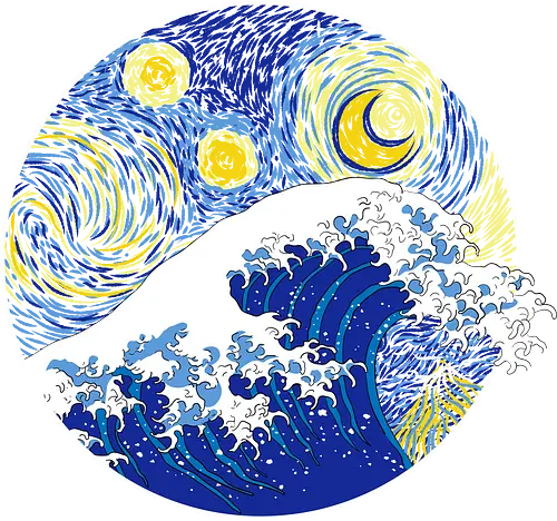 Great Starry Night Wave - art, mashup, kunst, hokusai, kanagawa, starry night, van gogh, vincent van gogh, grt wave