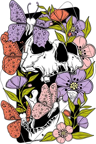 Springtime Toothache - skull, schädel, blumen, flower, Butterfly, frühling