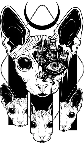 The Hairless God - goth, cat, naked cat, eyes, Surreal