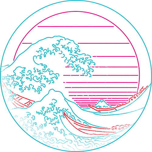 Great Neon Wave - wave, neon, hokusai, kanagawa, 80s, retro