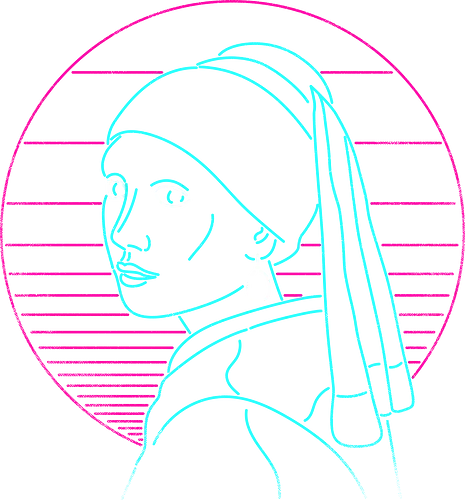 Girl with a neon rring - art, kunst, retro, neon, Perlenohrring, Prl rring