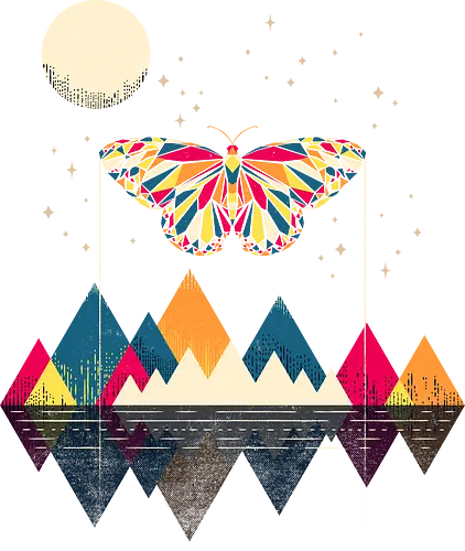 Abstract Butterfly - Butterfly, mountains, moon, art