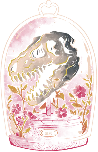 Dino Relic - dinosaur, skull, jar, flower