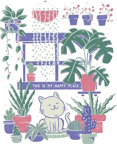 Happy Place - cat, katze, plant, pflanzen, home, Cozy