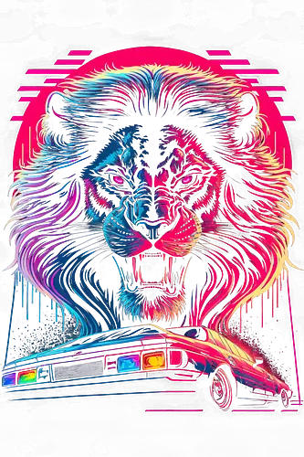 cf1015 - lion, car, colorful, butiful