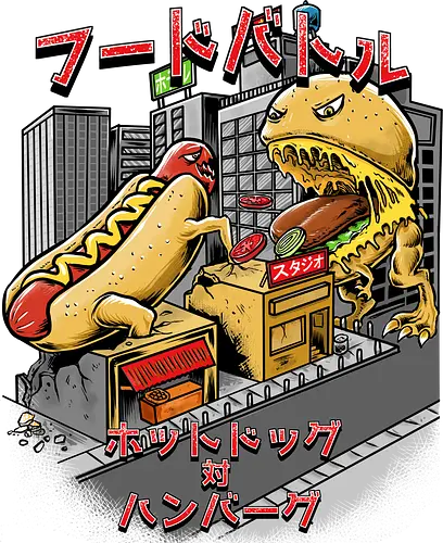 Burger vs Hotdog - burger, hotdog, hamburger, cheeseburger, würstchen, kaiju, monster, food, essen, fastfood Burger vs Hotdog - burger, hotdog, hamburger, cheeseburger, würstchen, kaiju, monster, food, essen, fastfood