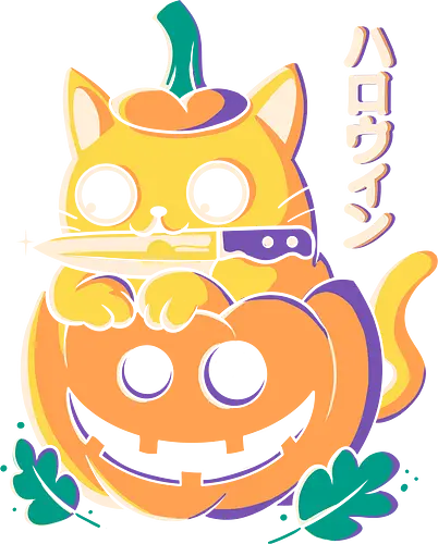 Cute Halloween - cat, katze, halloween, jack-o-lantern