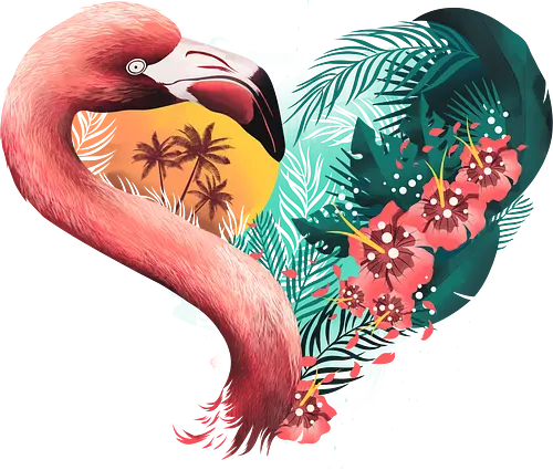 Tropical Love - love, liebe, art, illustration, bird, vogel, nature, natur, freedom, flamingo