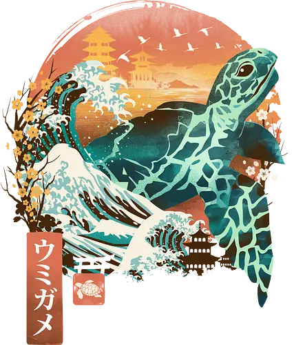 Kame Landscape - turtle, schildkröte, wave, welle, japan