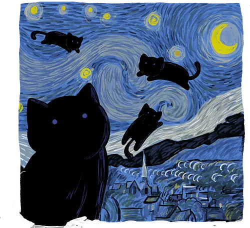 The Starry Cat Night - art, kunst, starry night, van gogh, cat, katze, nacht, sterne