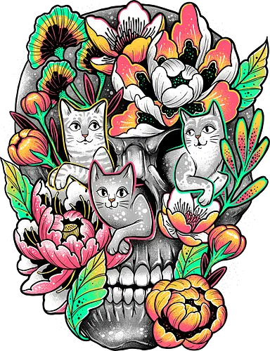 Floral Skull - skull, schädel, Floral, katze, cat