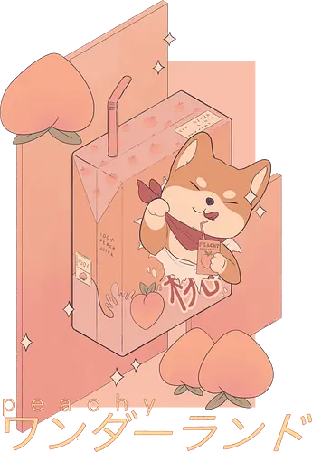 Peachy Wonderland - shiba inu, juice, dog, cute, juice box, drink, pfirsich, hund, saft, süß, niedlich, shiba, peach