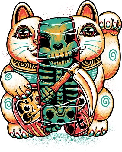 Out of Luck - lucky cat, maneki neko, glück, katze, skeleton, skelett, daruma