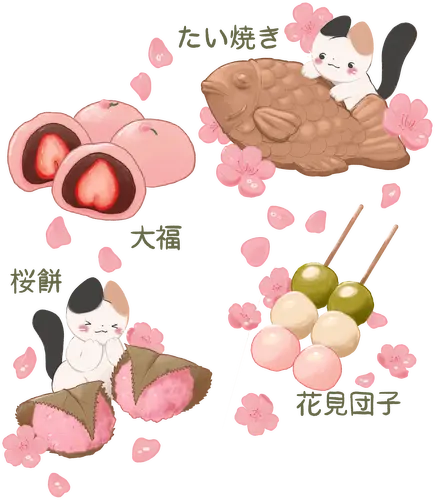 Spring Treats - japan, spring, daifuku, mochi, dango, taiyaki