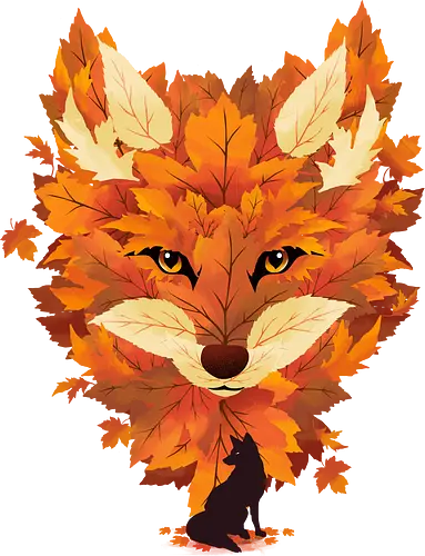 Red Fox and Falling Leaves - fox, fuchs, herbst, blätter