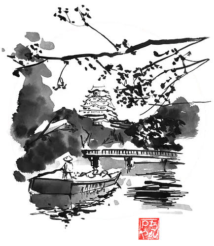 Bridge - sumi-e, art, japan, nippon, Edo